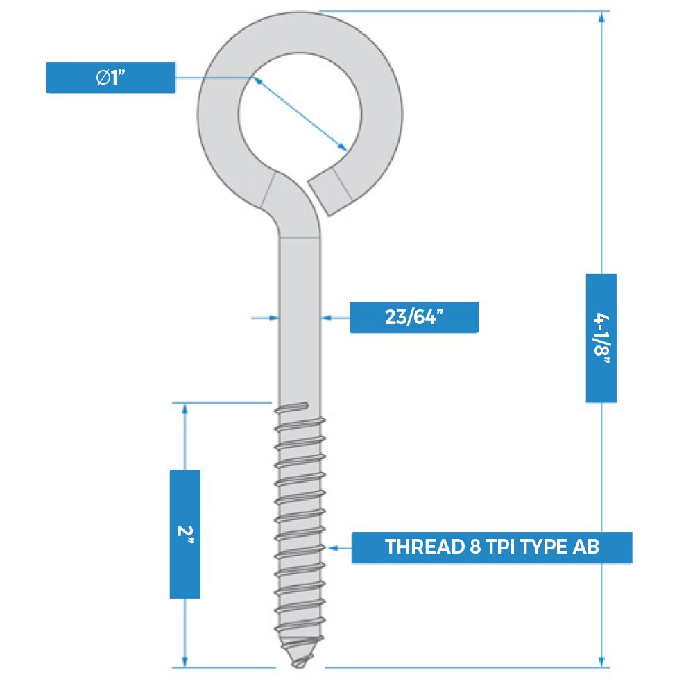 V2014 3-7/8" #000 Lag Screw Eye 2/pk - Black