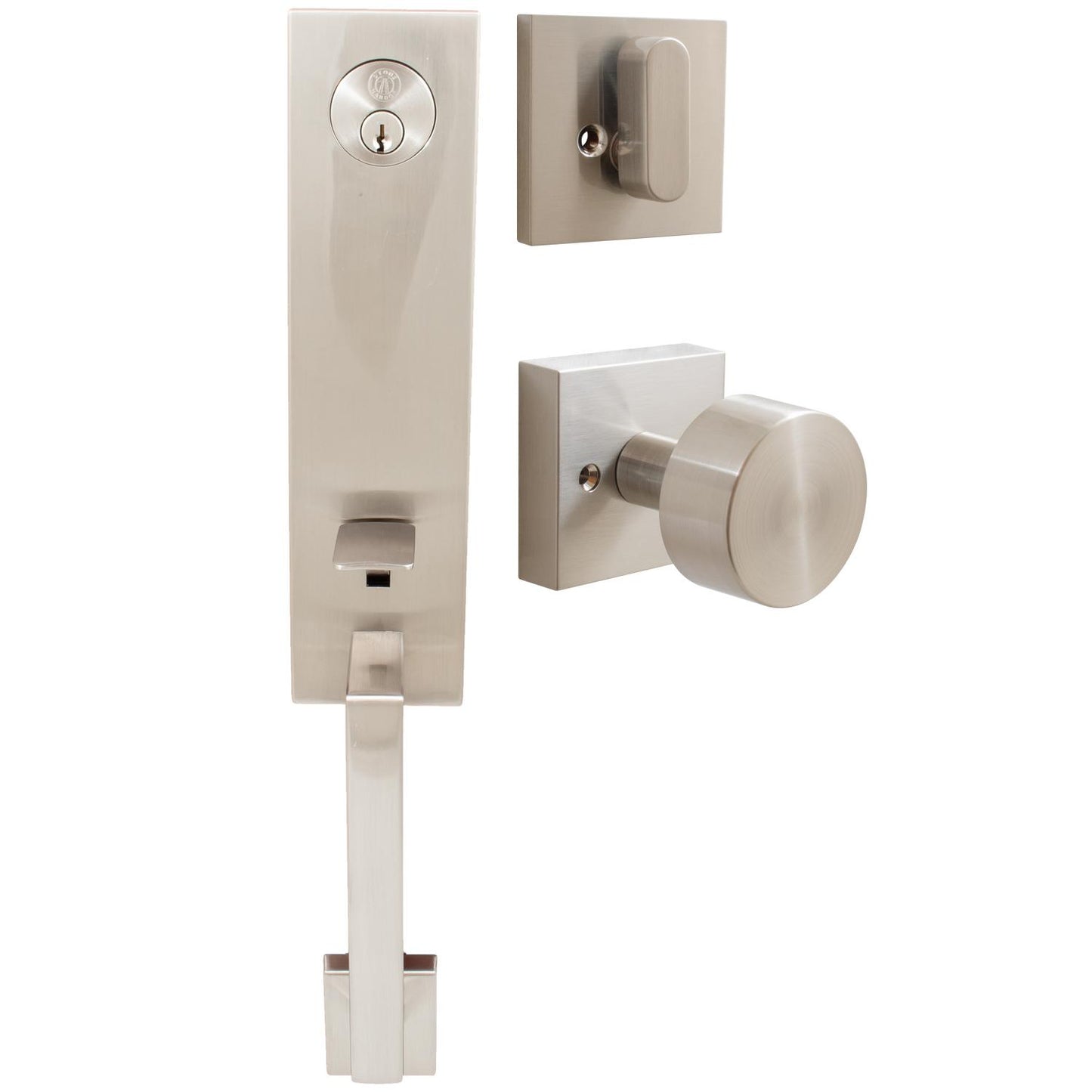 Stone Harbor Hardware Munich Handleset, Bonn Interior Trim, Square Rose, SC Keyway, Satin Nickel