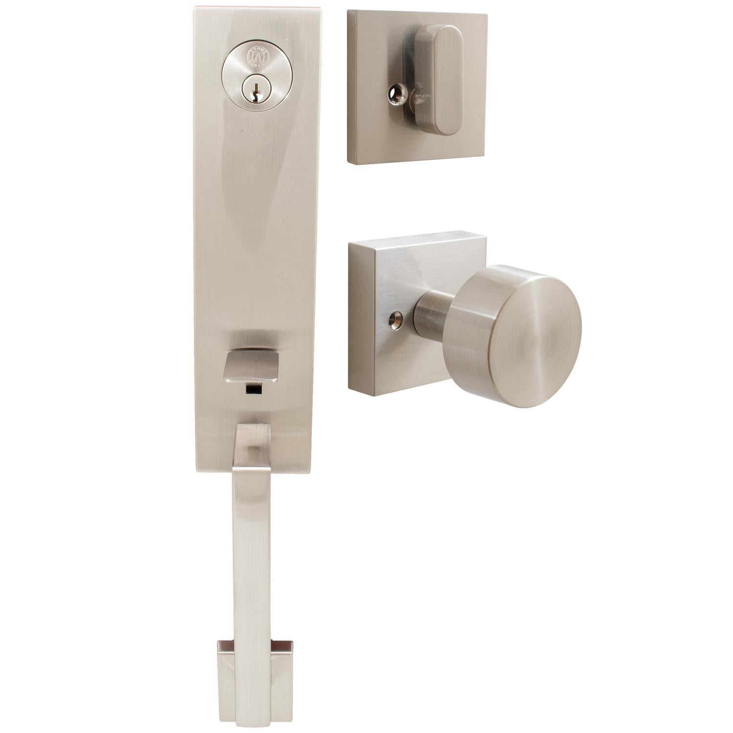 Stone Harbor Hardware Munich Handleset, Bonn Interior Trim, Square Rose, SC Keyway, Satin Nickel