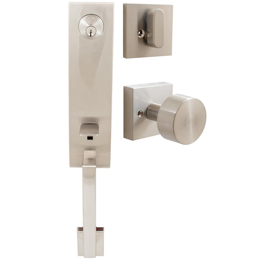 Stone Harbor Hardware Munich Handleset, Bonn Interior Trim, Square Rose, SC Keyway, Satin Nickel
