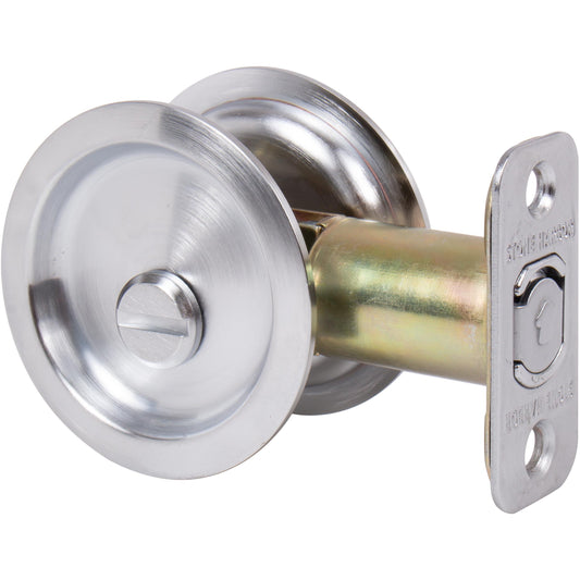 Stone Harbor Hardware Round Pocket Door Lock, Privacy Function, 2-3/8" Backset, Satin Chrome