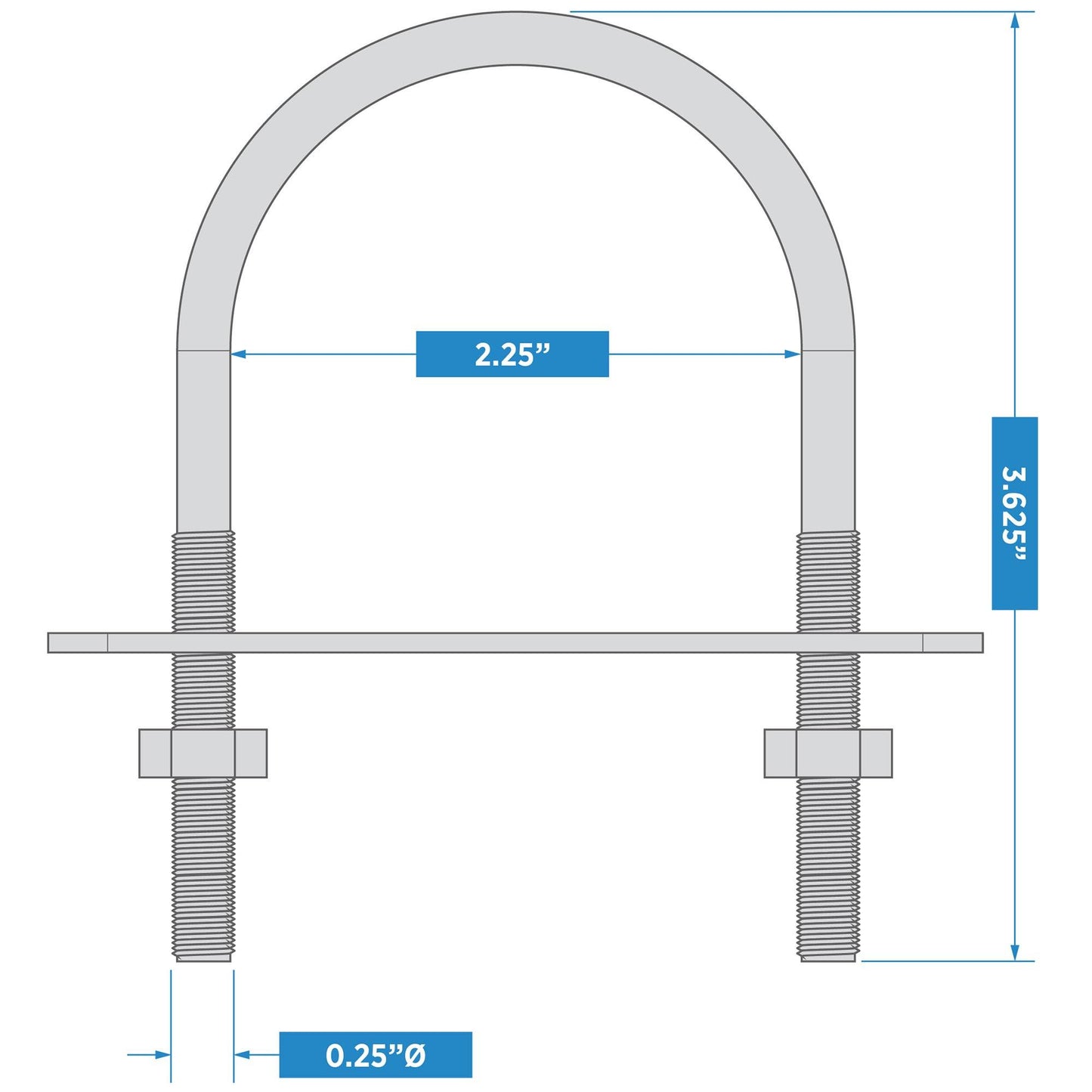 V2193 1/4" x 2-1/4" x 3-5/8" U-Bolt 2/pk - Stainless steel