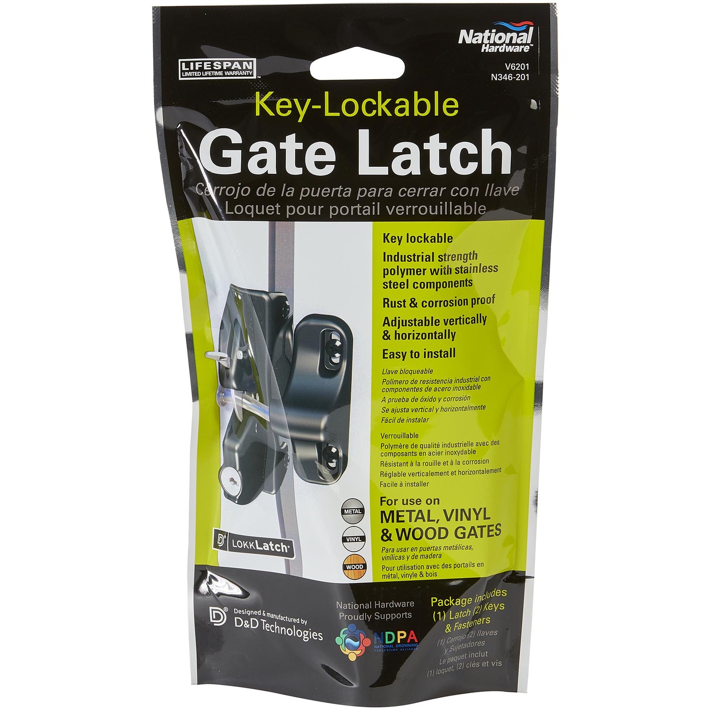 V6201 4-9/16" Automatic Gate Latch - Black