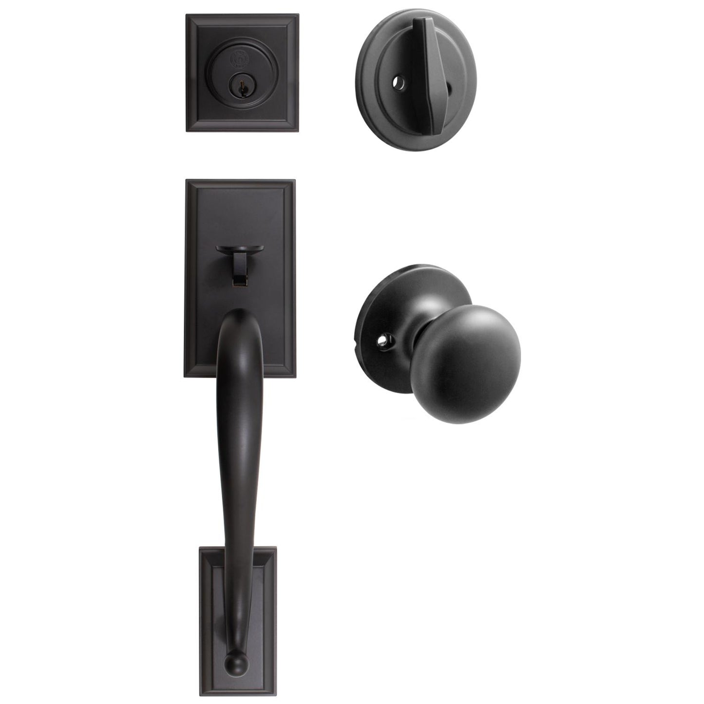 Stone Harbor Hardware Willow Park Handleset with Highland Knob, SC Keyway, Clear Pack, Matte Black