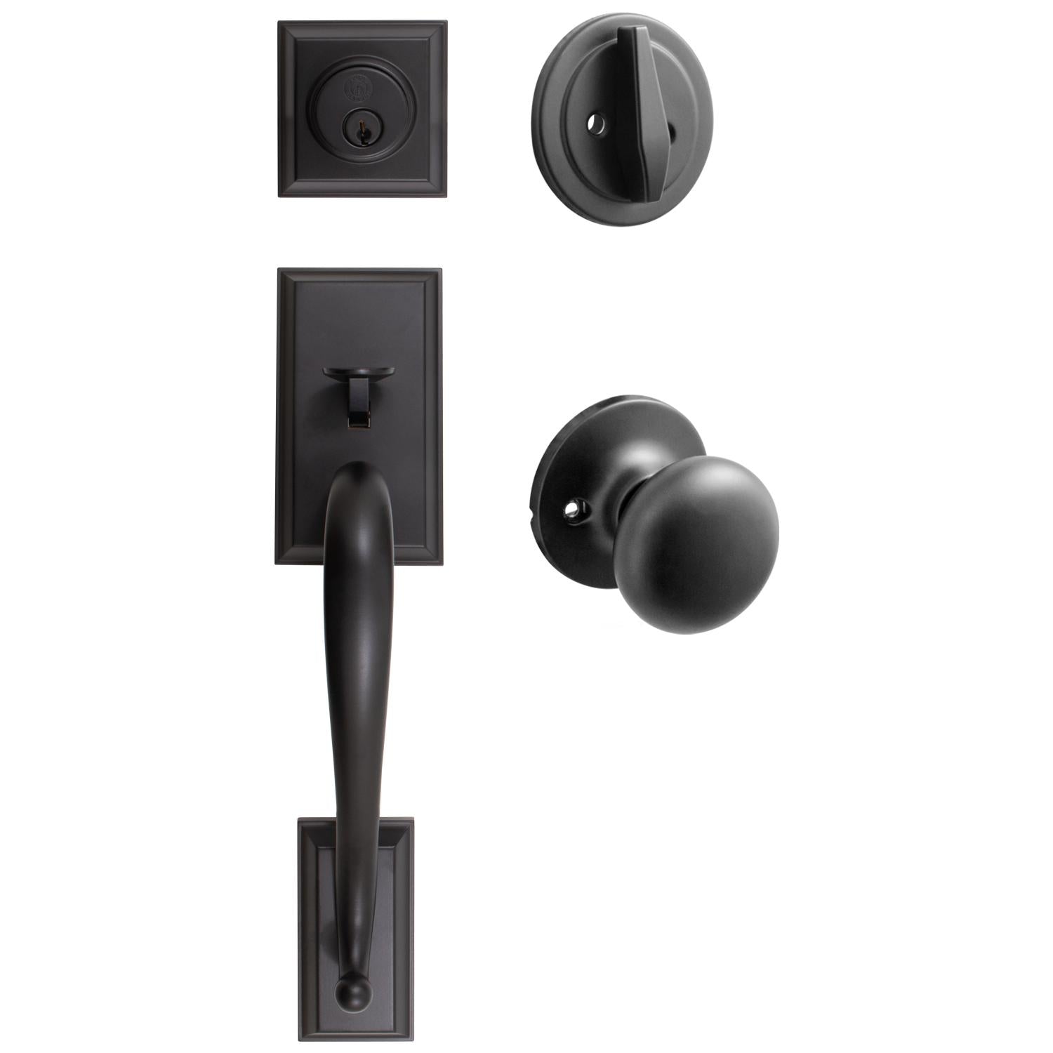 Stone Harbor Hardware Willow Park Handleset with Highland Knob, SC Keyway, Clear Pack, Matte Black