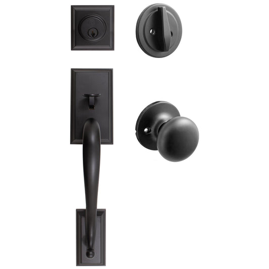 Stone Harbor Hardware Willow Park Handleset with Highland Knob, SC Keyway, Clear Pack, Matte Black
