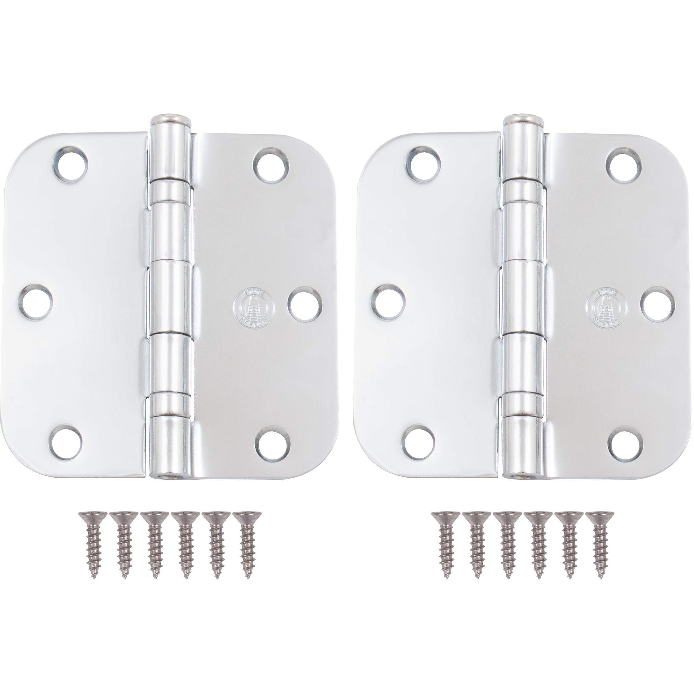 Stone Harbor Hardware 3-1/2" Ball-Bearing Door Hinges, 5/8" Radius Corner, Polished Chrome, 2-Pack