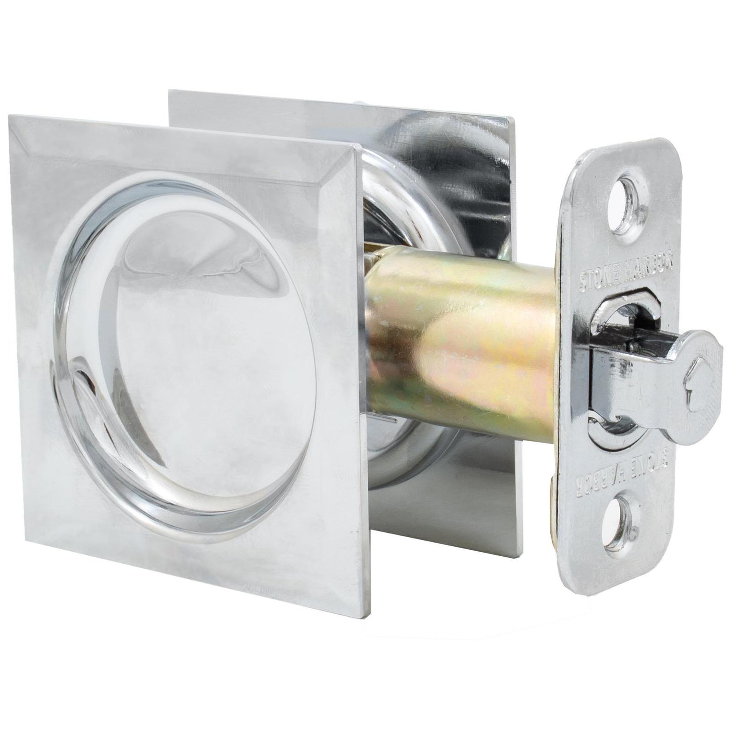 Stone Harbor Hardware Contemporary Square Pocket Door Lock, Passage Function, 2-3/8" Backset, Polished Chrome