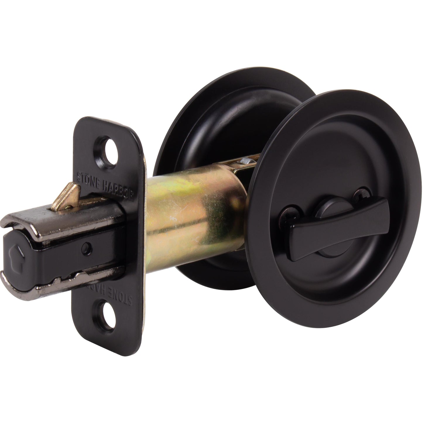 Stone Harbor Hardware Round Pocket Door Lock, Privacy Function, 2-3/8" Backset, Matte Black