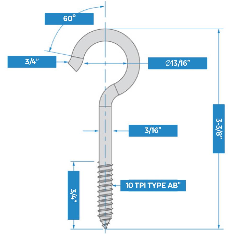 V2040 #6 3-3/8" Ceiling Hooks 3/pk - Black