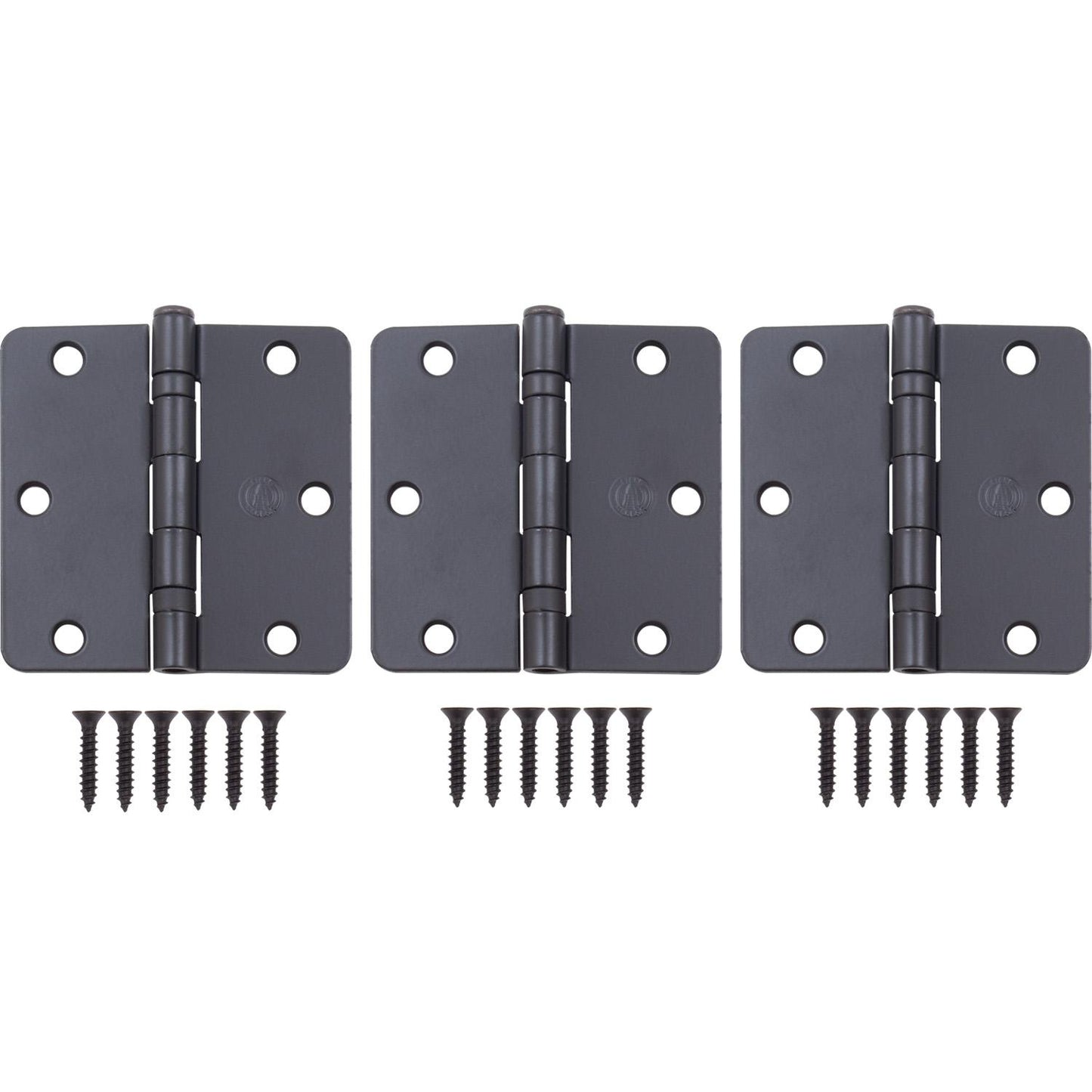 Stone Harbor Hardware 3-1/2" Ball-Bearing Door Hinges, 1/4" Radius Corner, Matte Black, 3-Pack