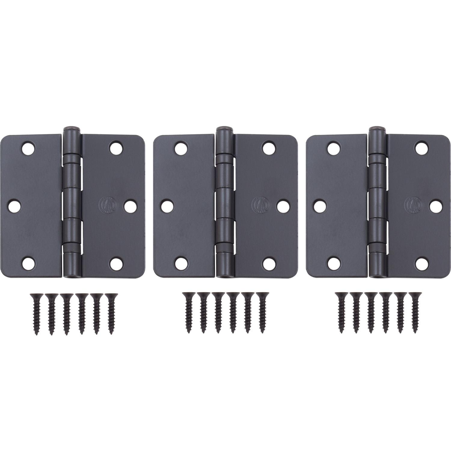 Stone Harbor Hardware 3-1/2" Ball-Bearing Door Hinges, 1/4" Radius Corner, Matte Black, 3-Pack