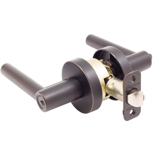 Stone Harbor Hardware Zurich Door Lever with Round Rosette, Entry Latch, KW Keyway, Vintage Bronze