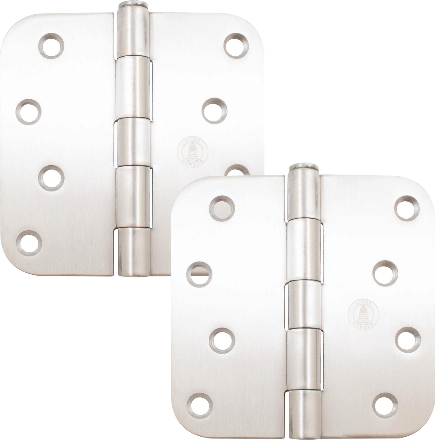 Stone Harbor Hardware 4" Door Hinges, 5/8" Radius Corner, Satin Stainless Steel, 2-Pack