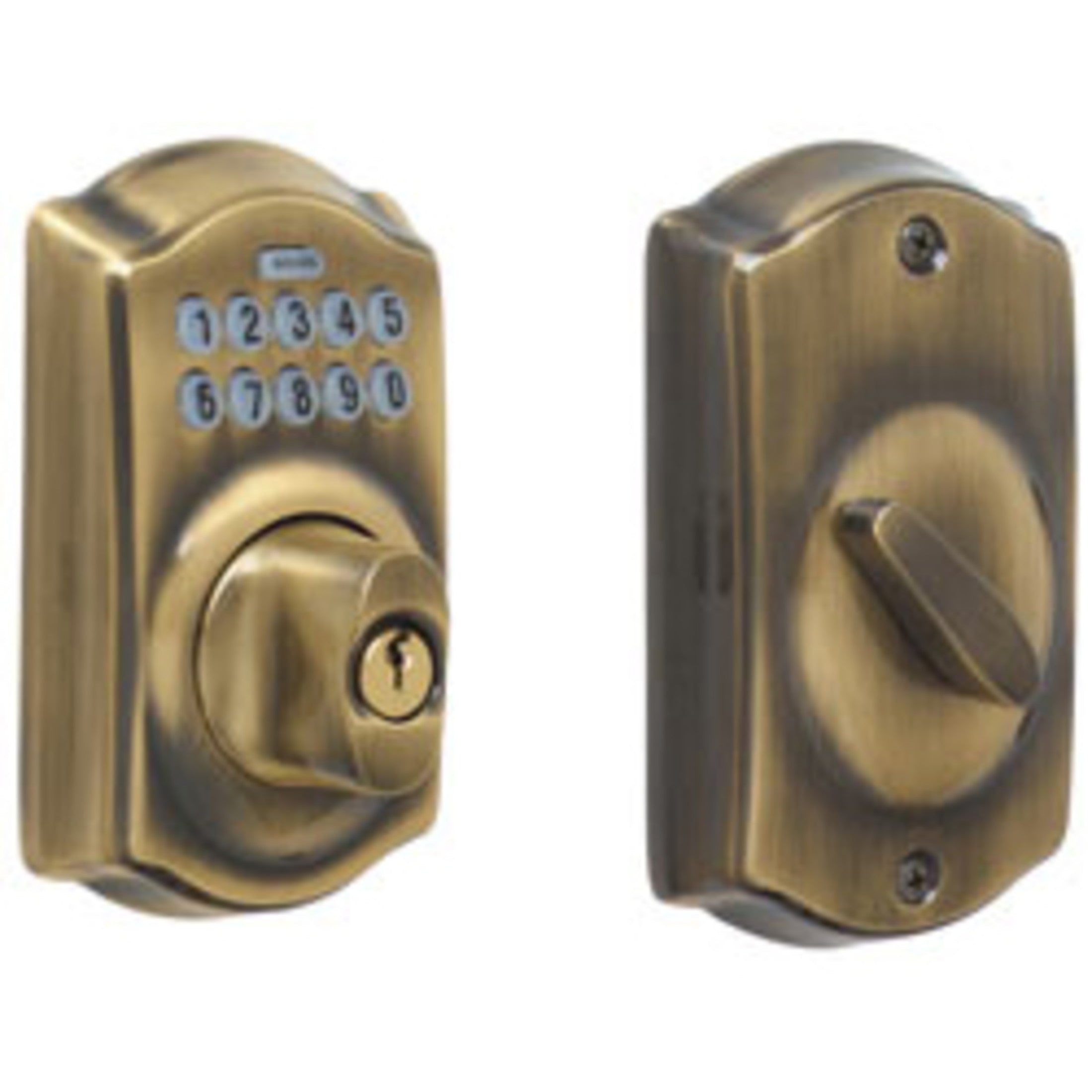 BE365CAM609 12-321 10-116 KD Camelot Keypad Deadbolt - Antique Brass