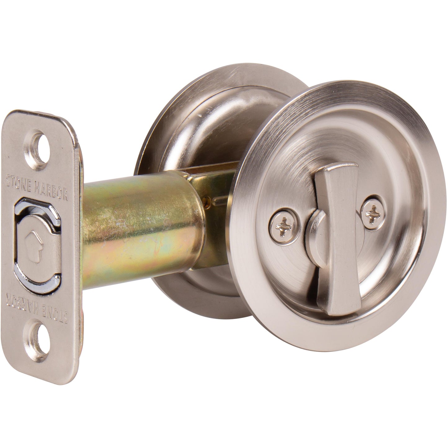 Stone Harbor Hardware Round Pocket Door Lock, Privacy Function, 2-3/4" Backset, Satin Nickel