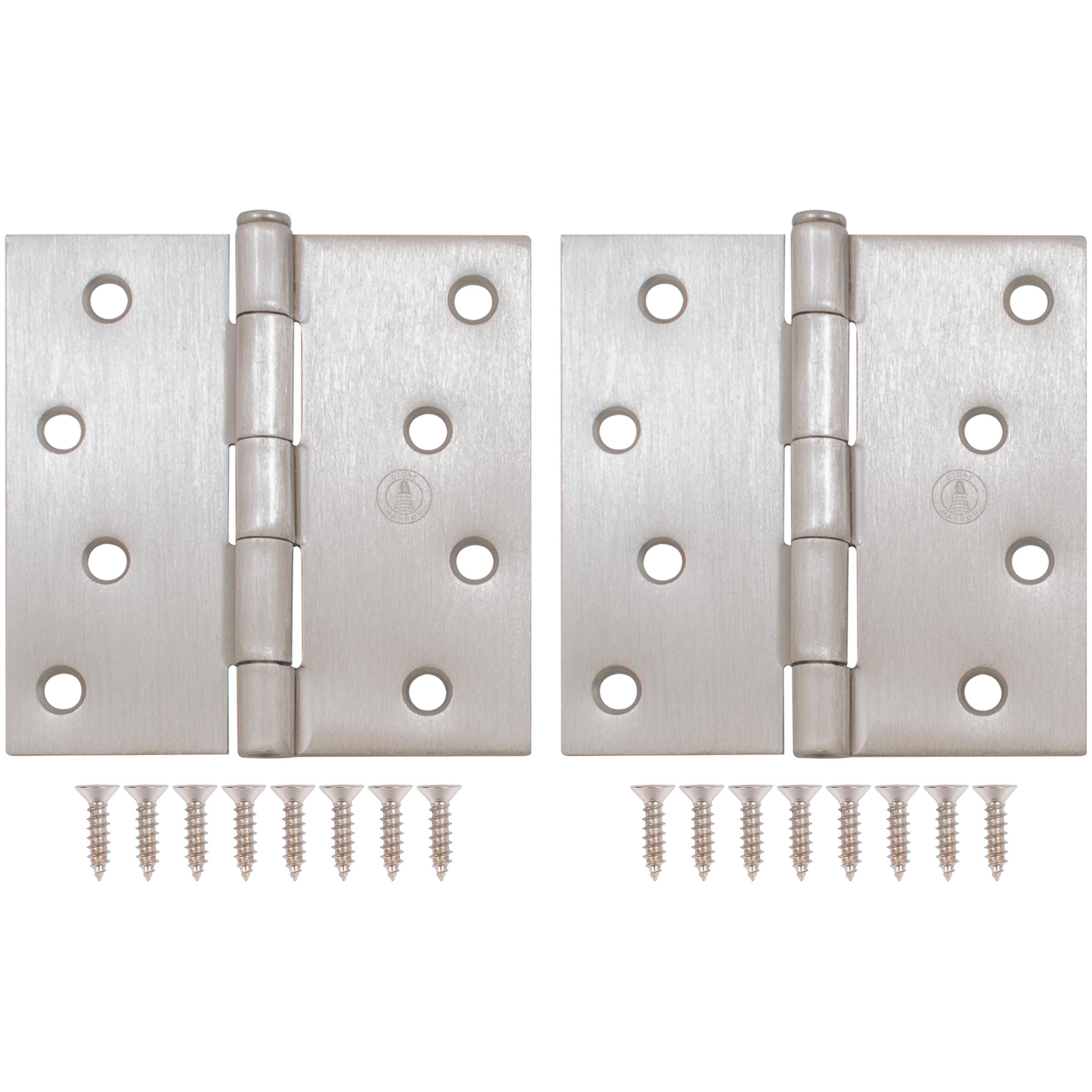 Stone Harbor Hardware 4" Door Hinges, Square Corner, Satin Nickel, 2-Pack