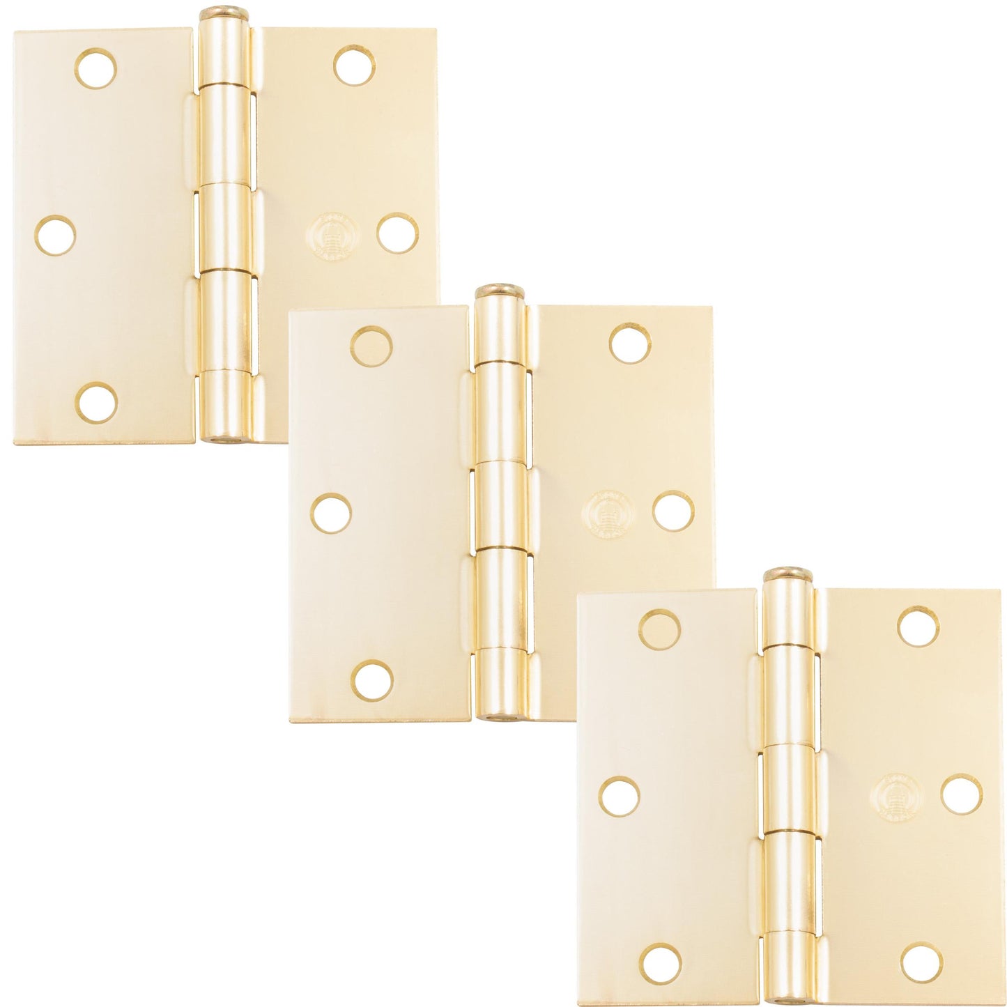 Stone Harbor Hardware 3-1/2" Door Hinges, Square Corner, Polished Brass, 3-Pack