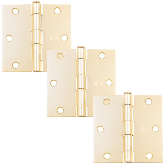 Stone Harbor Hardware 3-1/2" Door Hinges, Square Corner, Polished Brass, 3-Pack