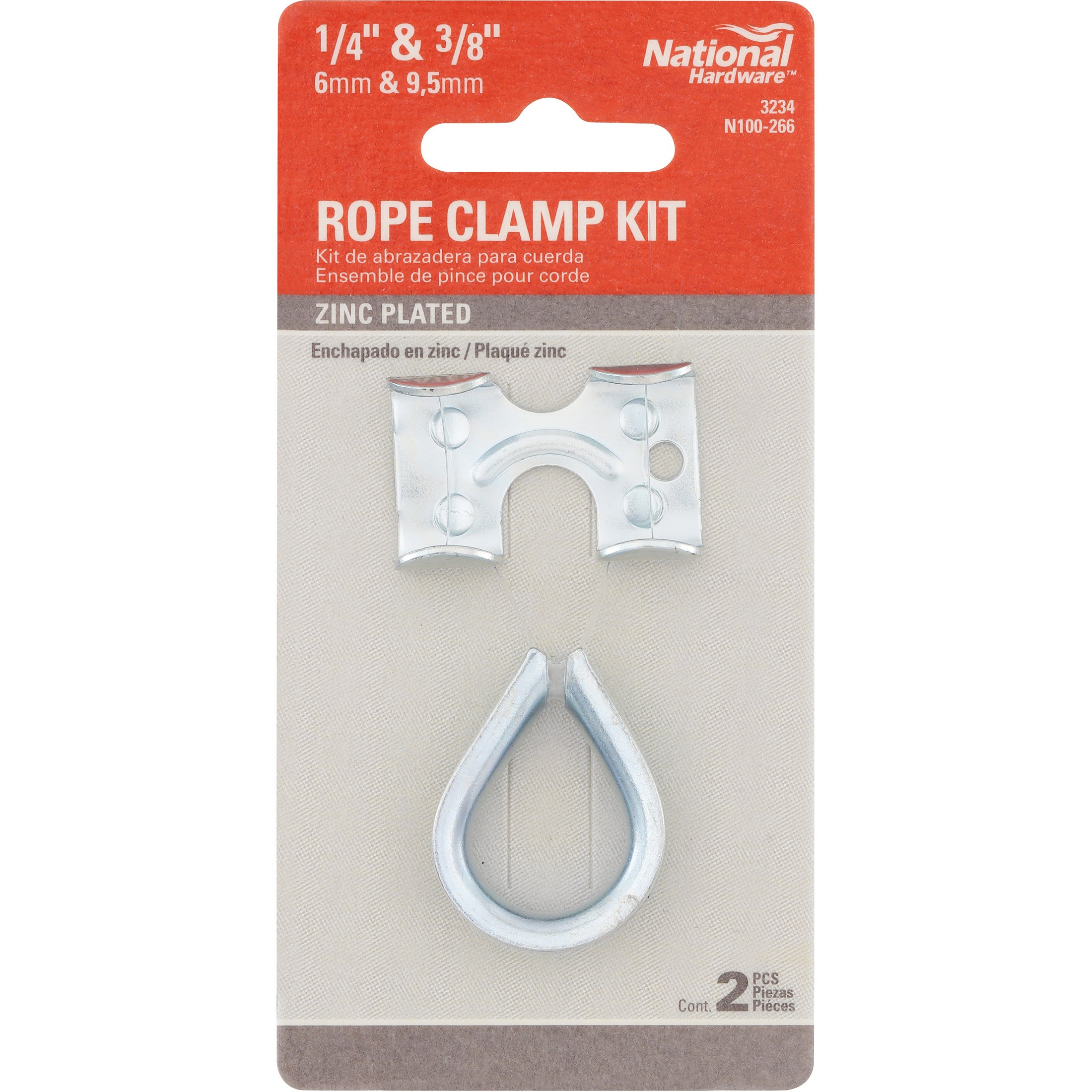 National Hardware - N100-266 3234 1/4" X 3/8" Rope Clamp Kit - Zinc Plated