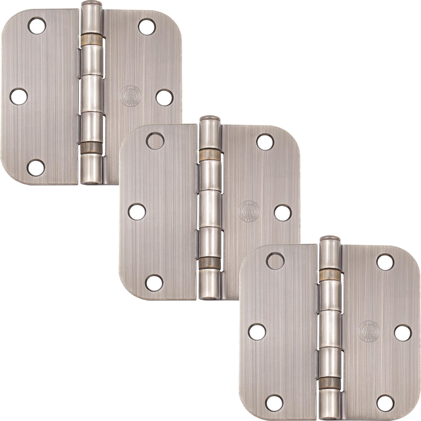 Stone Harbor Hardware 3-1/2" Ball-Bearing Door Hinges, 5/8" Radius Corner, Antique Brass, 3-Pack