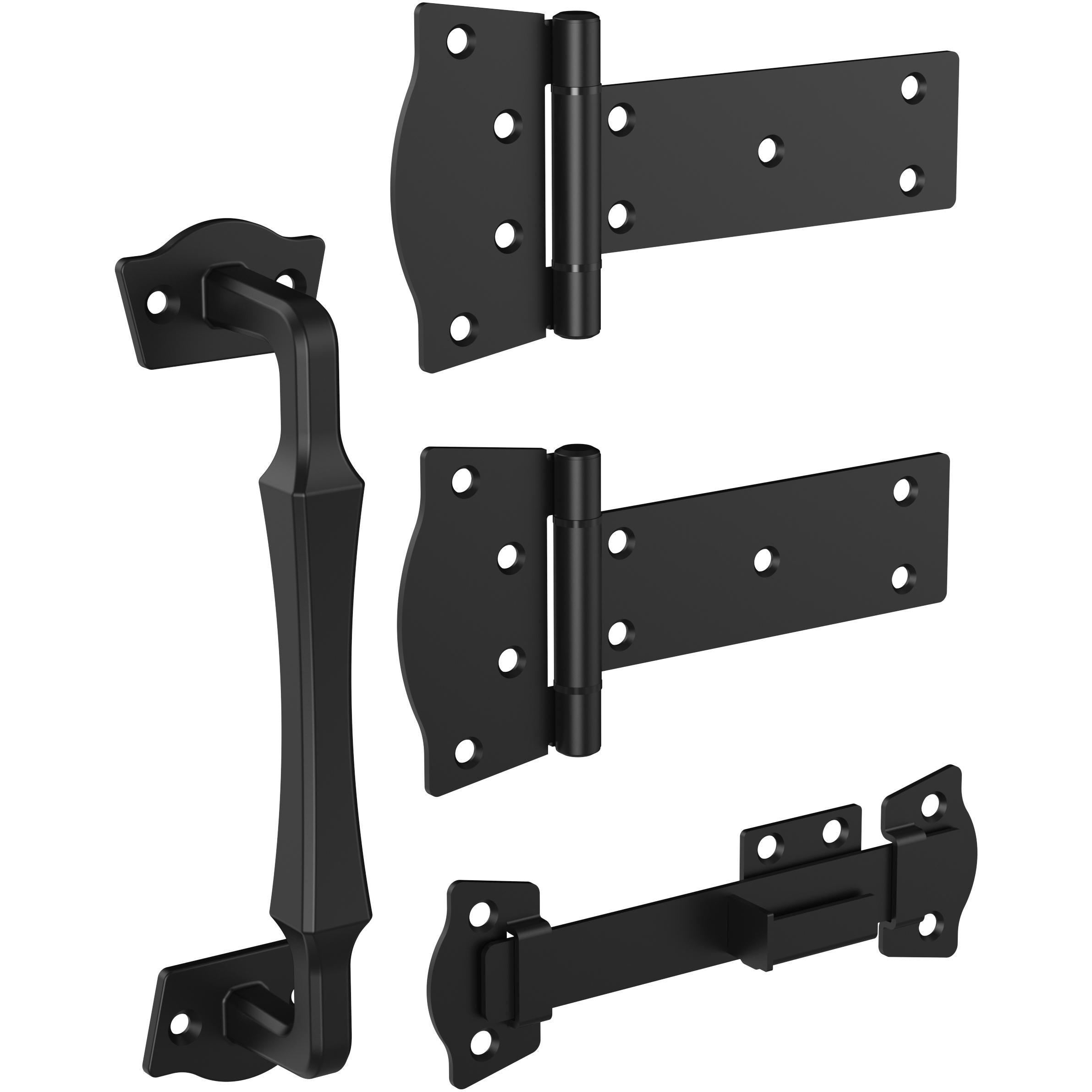 V1104 Rustic Modern Gate Kit (1 pull, 1 latch, 2 hinges) - Black