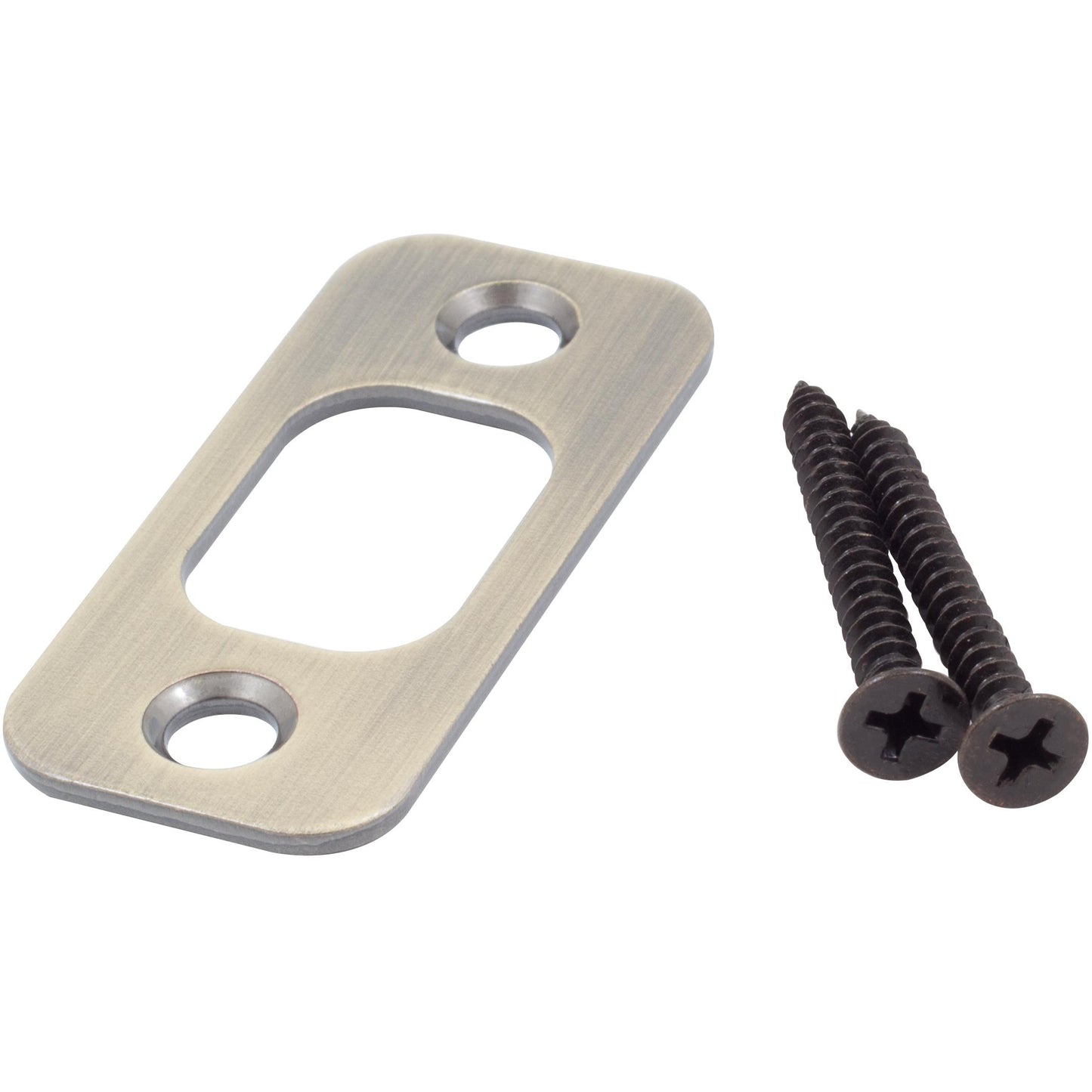 Stone Harbor Hardware Round Corner Deadbolt Strike Plate, 1" x 2-1/4", 1-5/8" Center-to-Center, Antique Brass