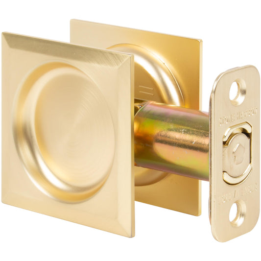 Stone Harbor Hardware Contemporary Square Pocket Door Lock, Passage Function, 2-3/8" Backset, Satin Brass