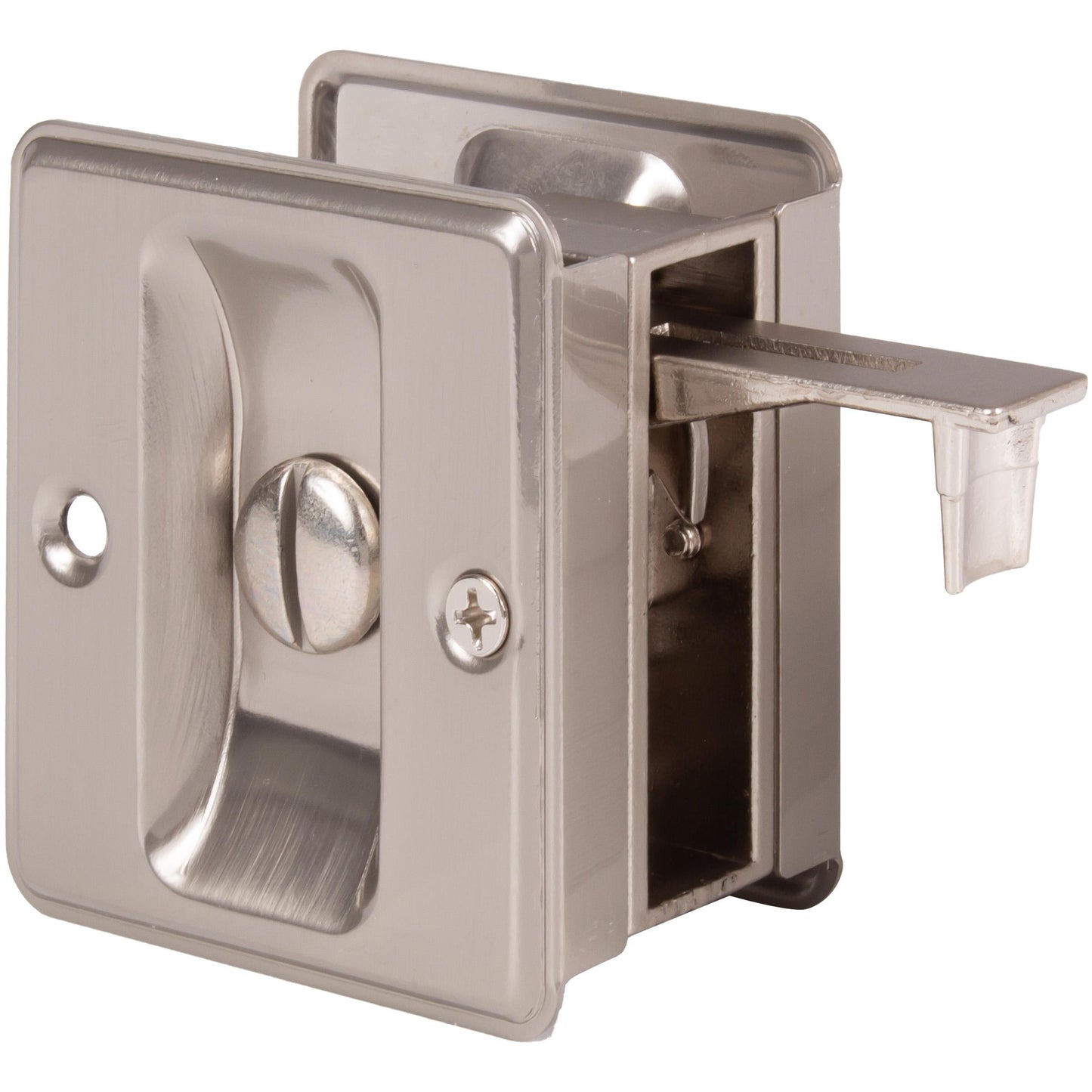 Stone Harbor Hardware Square Pocket Door Lock, Privacy Function, Satin Nickel