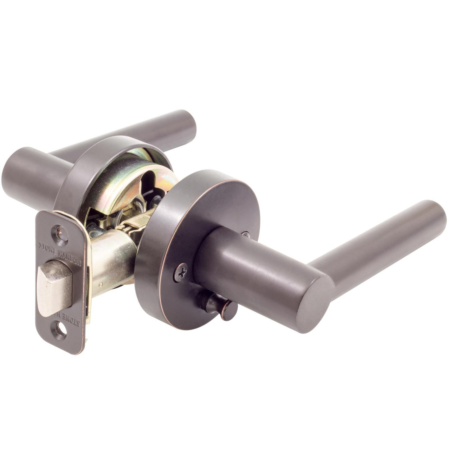 Stone Harbor Hardware Zurich Door Lever with Round Rosette, Privacy (Bed/Bath) Latch, Vintage Bronze