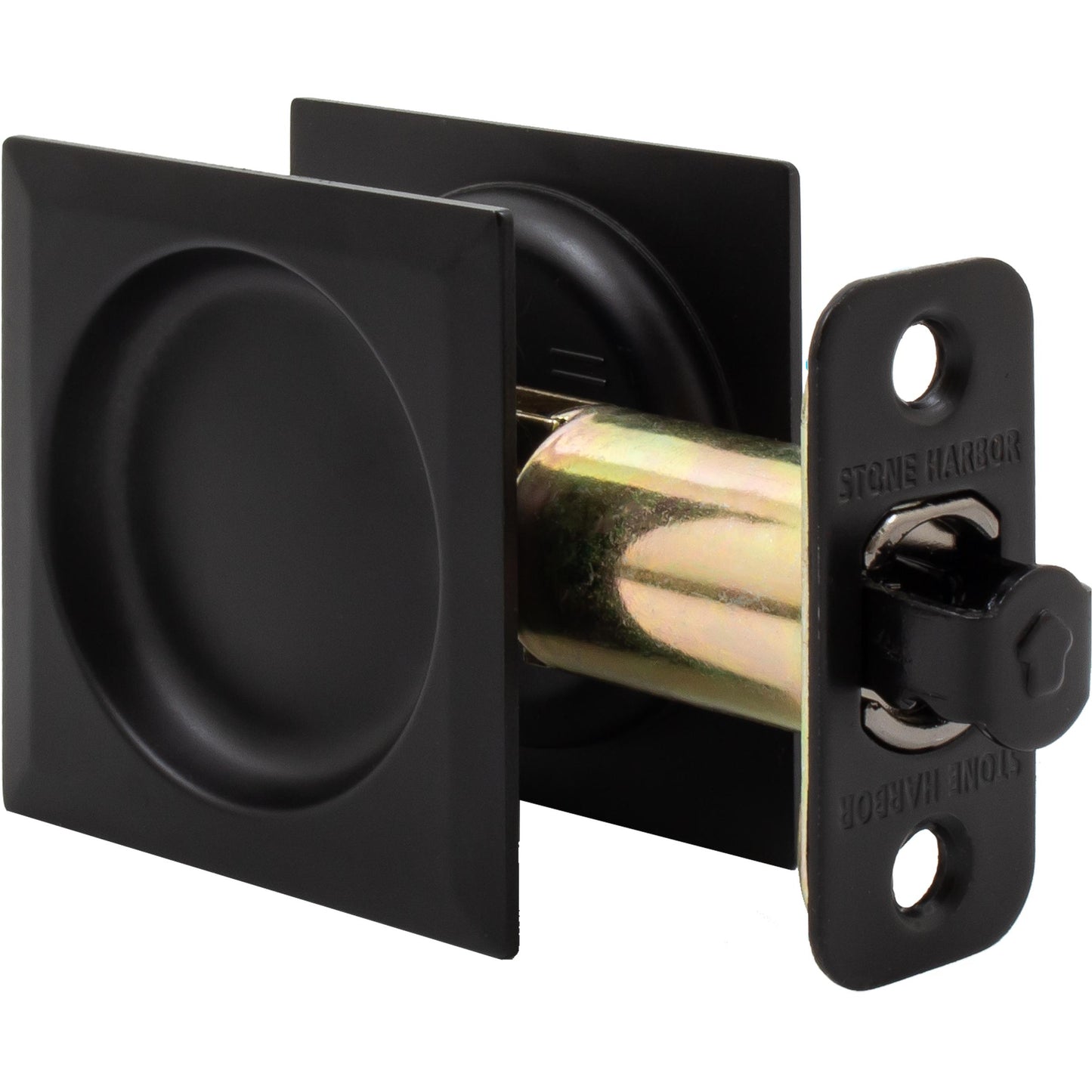 Stone Harbor Hardware Contemporary Square Pocket Door Lock, Passage Function, 2-3/8" Backset, Matte Black
