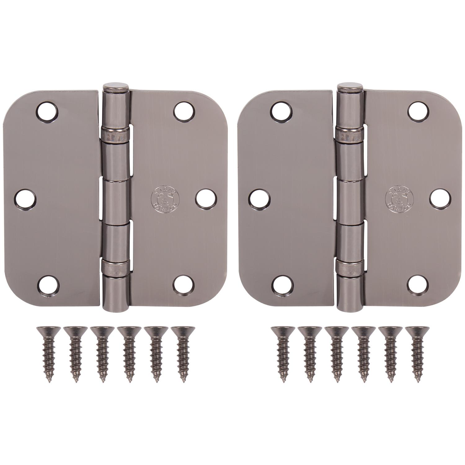 Stone Harbor Hardware 3-1/2" Ball-Bearing Door Hinges, 5/8" Radius Corner, Antique Nickel, 2-Pack