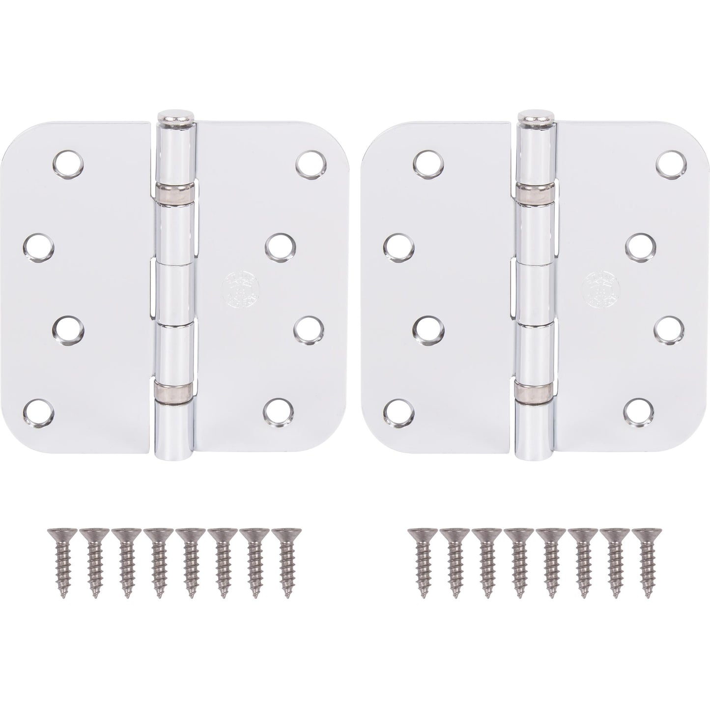 Stone Harbor Hardware 4" Ball-Bearing Door Hinges, 5/8" Radius Corner, Polished Chrome, 2-Pack