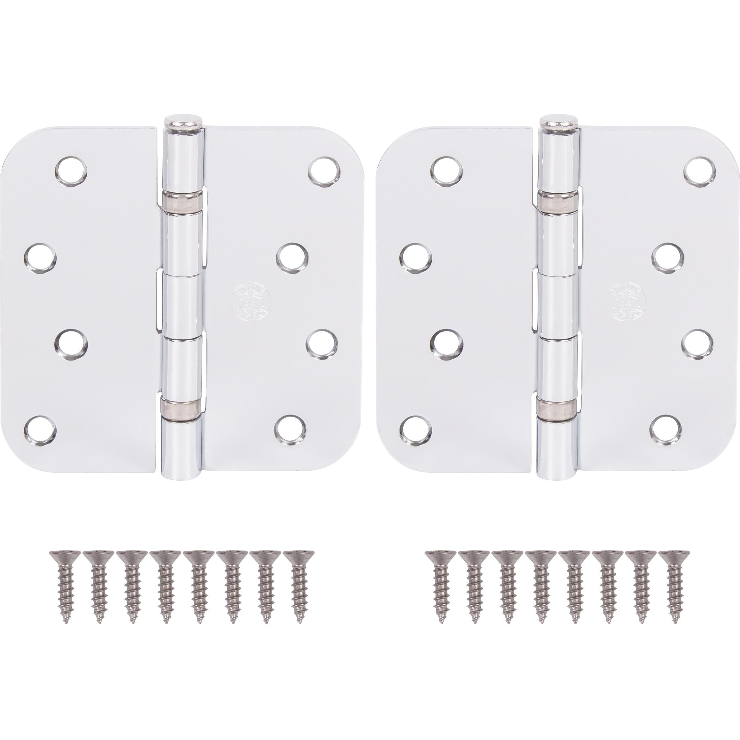 Stone Harbor Hardware 4" Ball-Bearing Door Hinges, 5/8" Radius Corner, Polished Chrome, 2-Pack