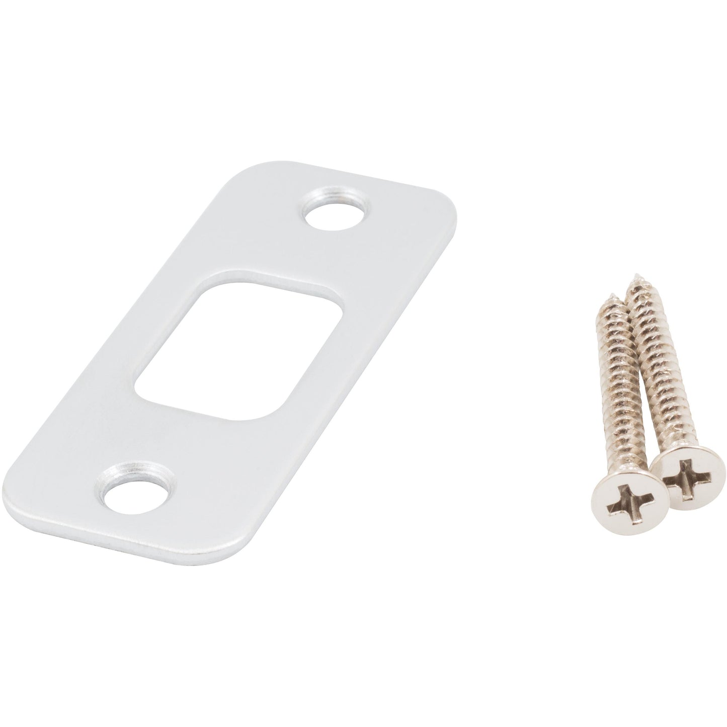 Stone Harbor Hardware Round Corner Deadbolt Strike Plate, 1-1/8" x 2-3/4", 2-1/8" Center-to-Center, Satin Chrome