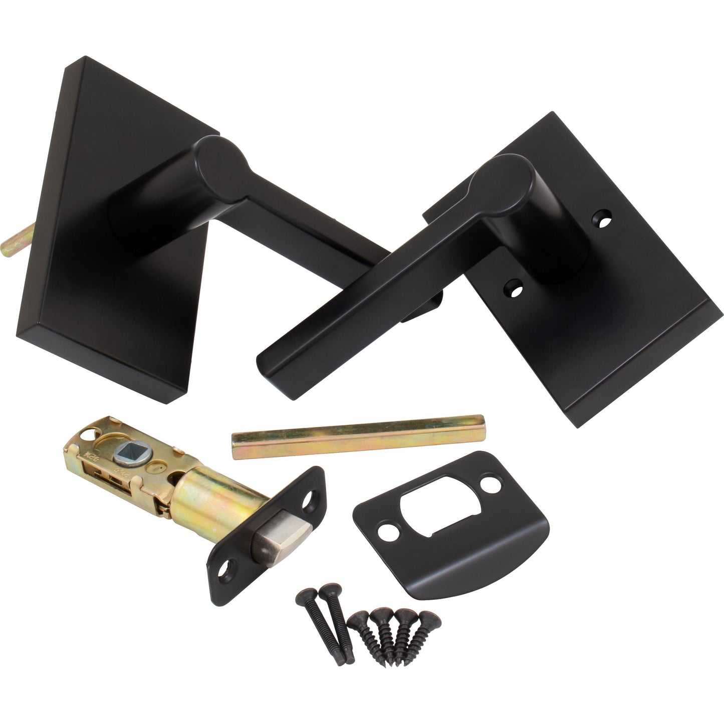 Stone Harbor Hardware Vienna Door Lever with Rectangular Rosette, Passage (Hall/Closet) Latch, Matte Black