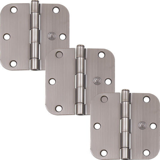 Stone Harbor Hardware 3-1/2" Door Hinges, 5/8" Radius Corner, Antique Nickel, 3-Pack