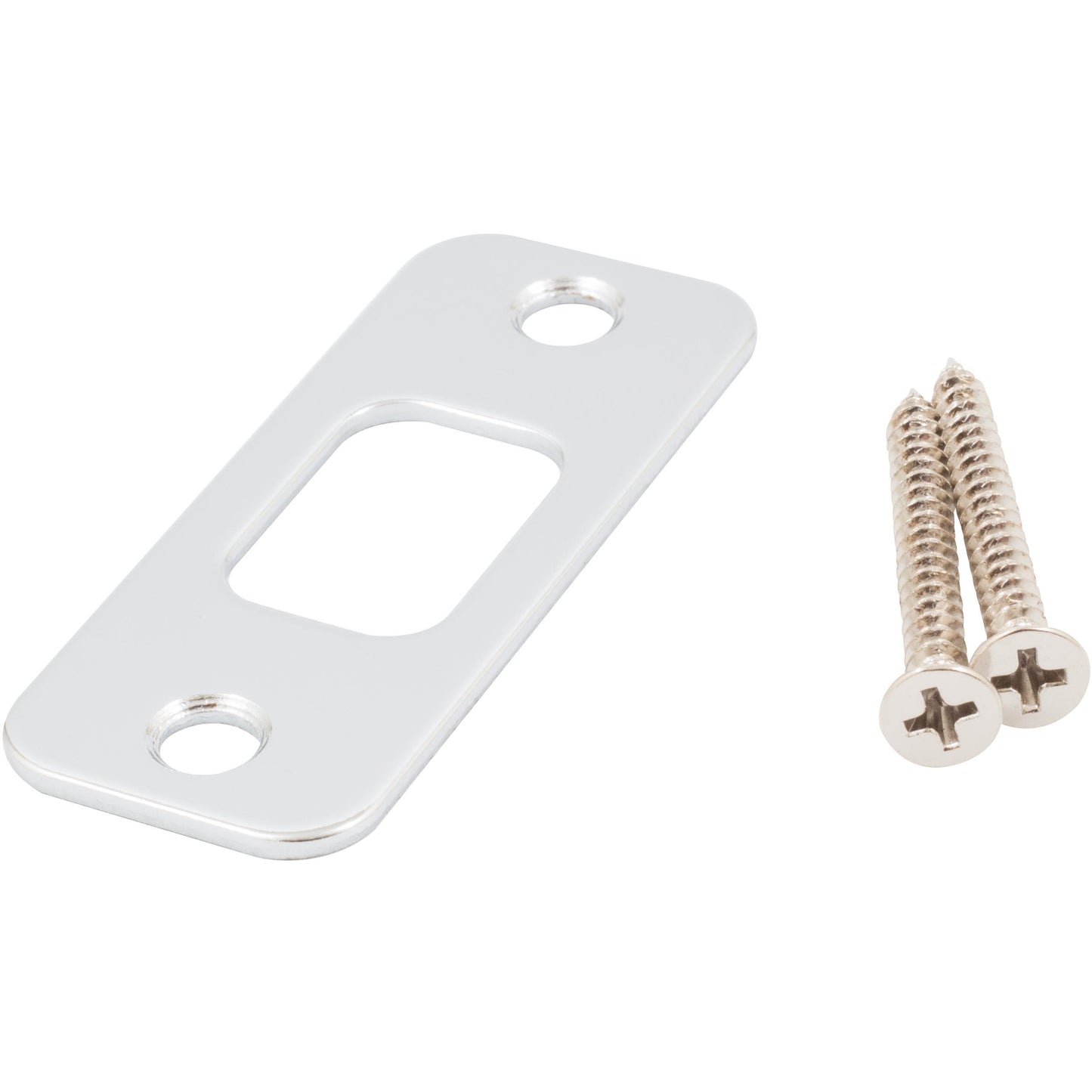 Stone Harbor Hardware Round Corner Deadbolt Strike Plate, 1-1/8" x 2-3/4", 2-1/8" Center-to-Center, Polished Chrome