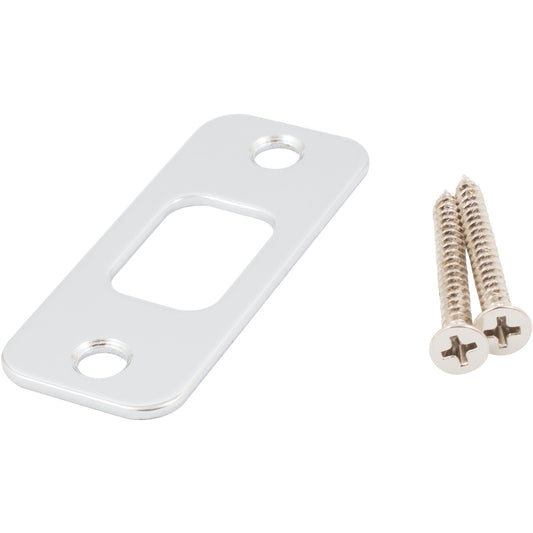 Stone Harbor Hardware Round Corner Deadbolt Strike Plate, 1-1/8" x 2-3/4", 2-1/8" Center-to-Center, Polished Chrome