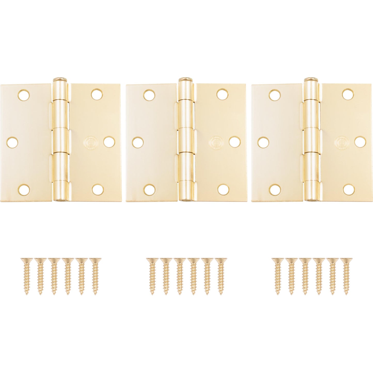 Stone Harbor Hardware 3-1/2" Door Hinges, Square Corner, Polished Brass, 3-Pack