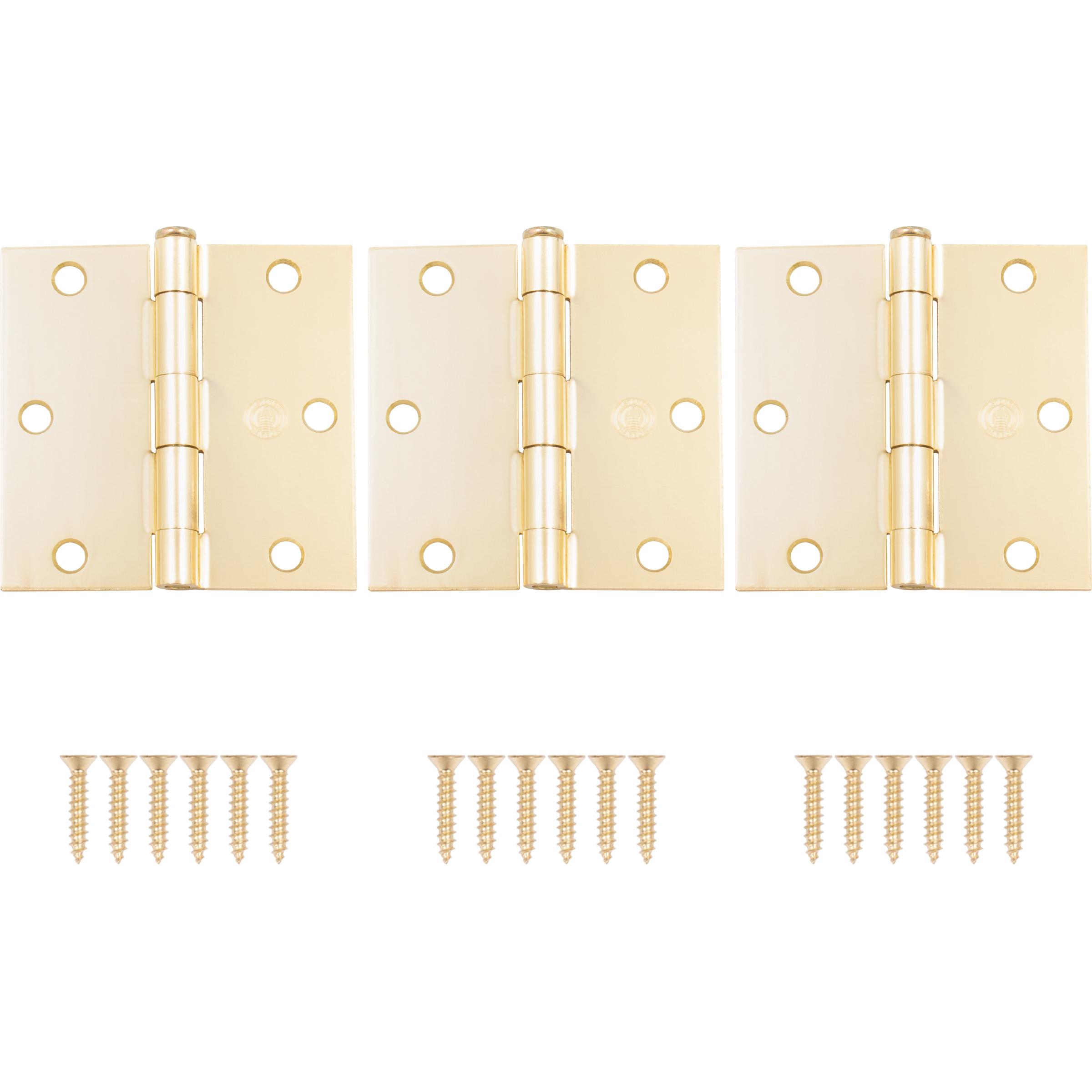 Stone Harbor Hardware 3-1/2" Door Hinges, Square Corner, Polished Brass, 3-Pack