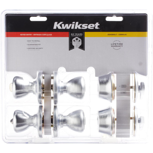 Kwikset 242 Tylo Entry Knob and Single Cylinder Deadbolt Project Pack in Satin Chrome