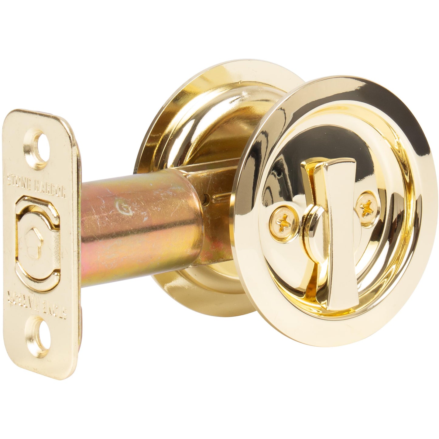 Stone Harbor Hardware Round Pocket Door Lock, Privacy Function, 2-3/4" Backset, Polished Brass