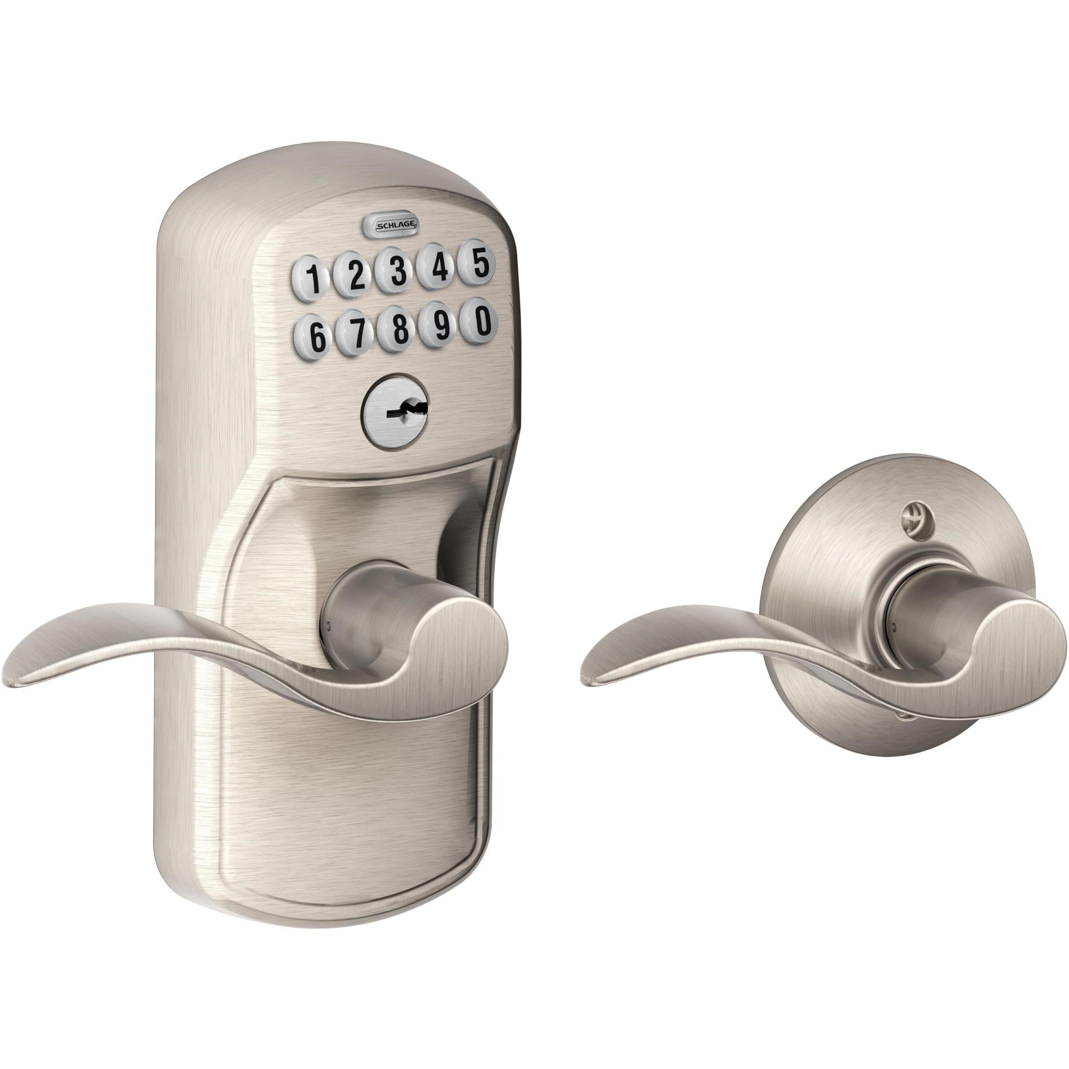 FE575PLY619ACC 16-086 10-027 Accent / Plymouth Keypad Lever with Auto-Lock - Satin Nickel