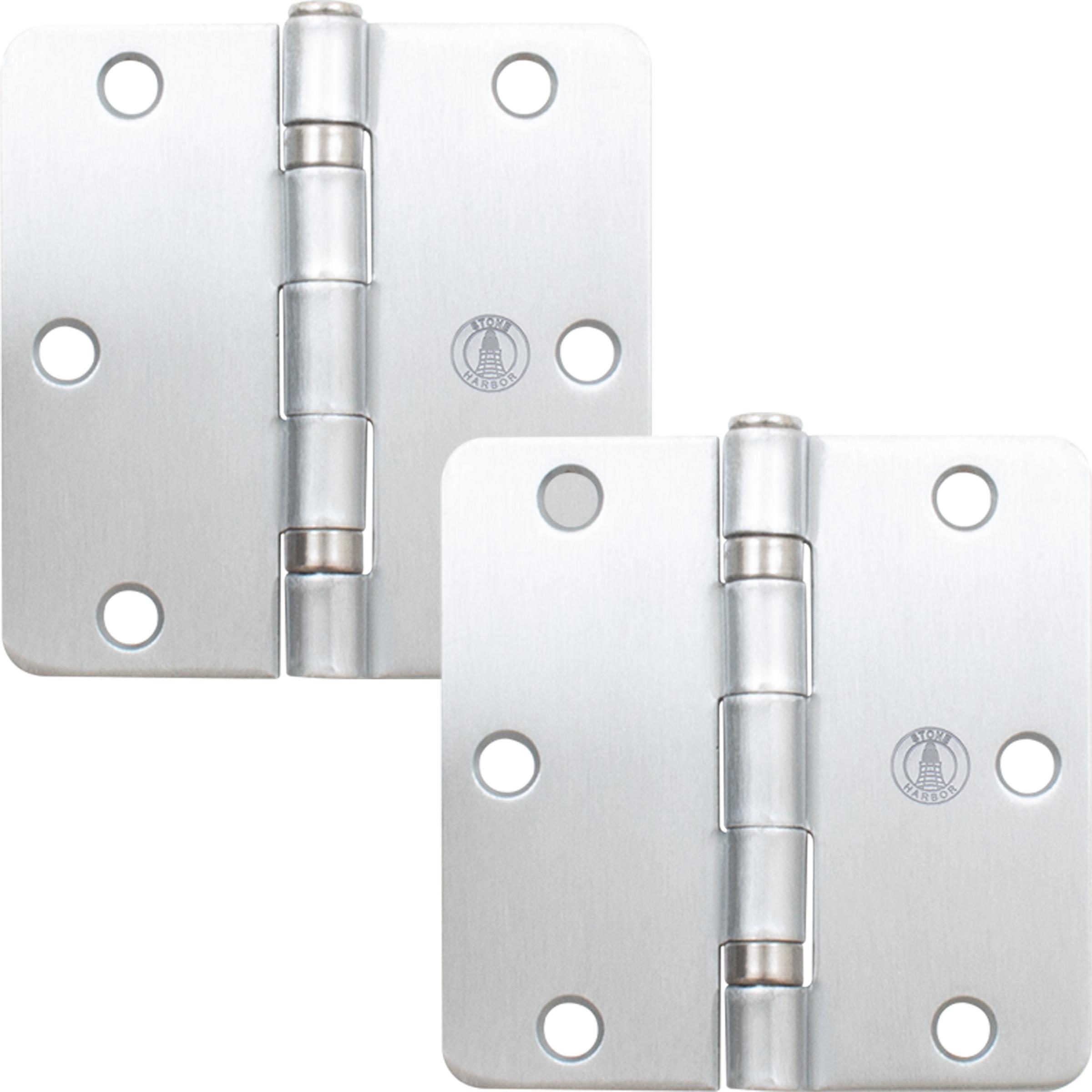 Stone Harbor Hardware 3-1/2" Ball-Bearing Door Hinges, 1/4" Radius Corner, Satin Chrome, 2-Pack
