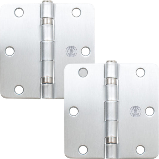 Stone Harbor Hardware 3-1/2" Ball-Bearing Door Hinges, 1/4" Radius Corner, Satin Chrome, 2-Pack