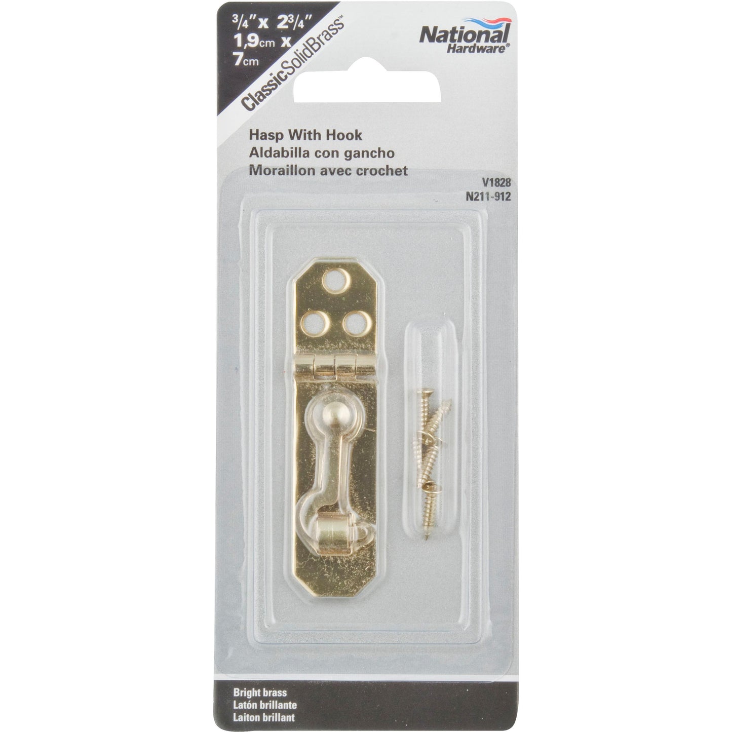 V1828 3/4" x 2-3/4" Hasp with Hook - Polished Brass
