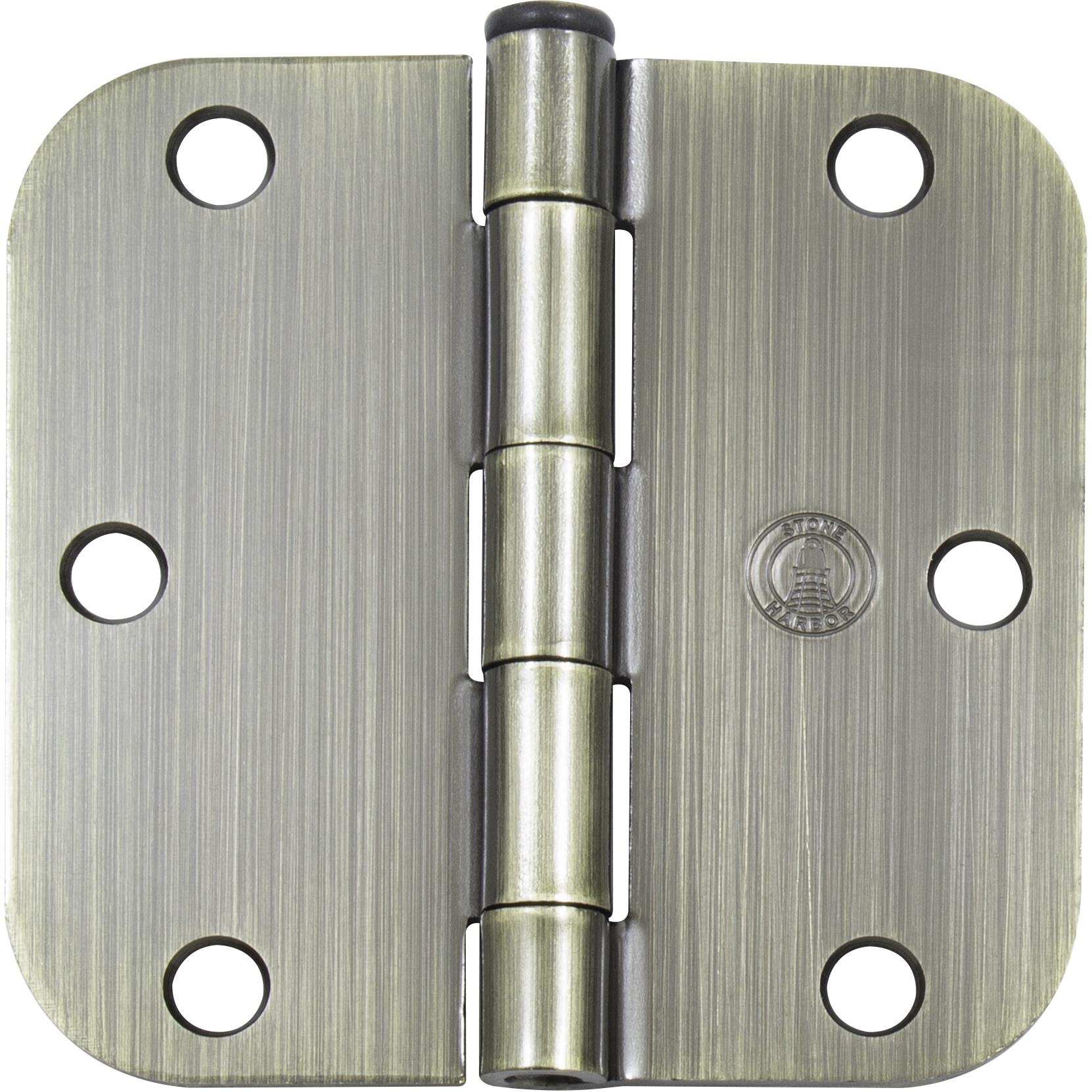 Stone Harbor Hardware 3-1/2" Door Hinges, 5/8" Radius Corner, Antique Brass, 3-Pack