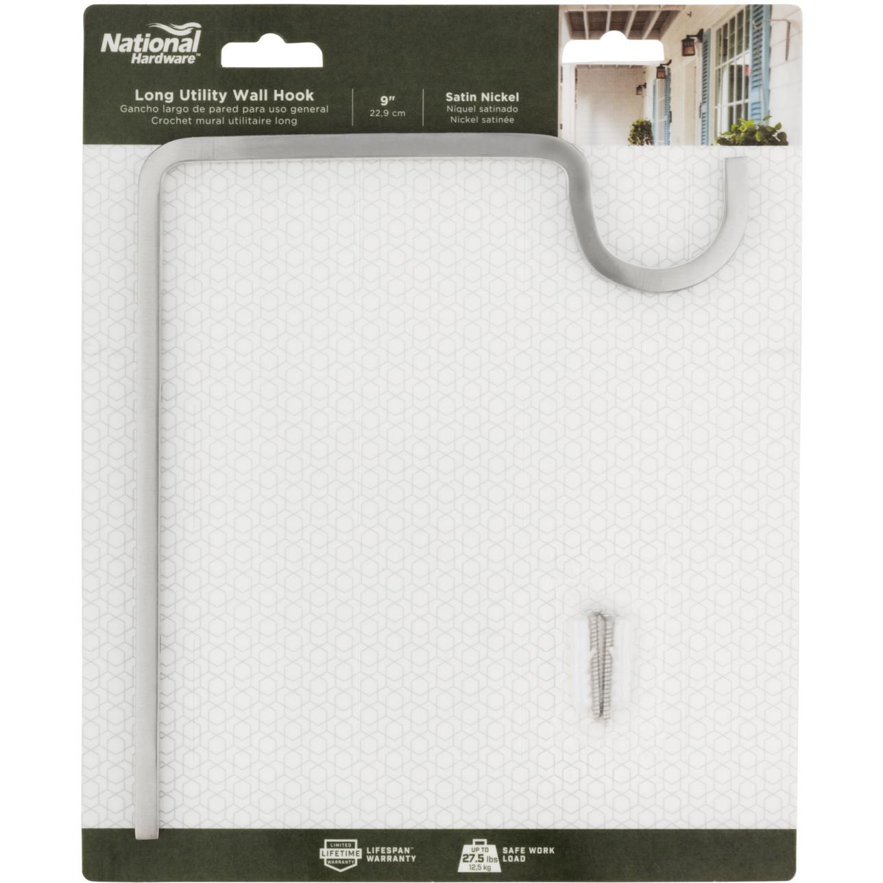 National Hardware - N275-509 - V2646 - 9" Extended Wall Hook in Satin Nickel