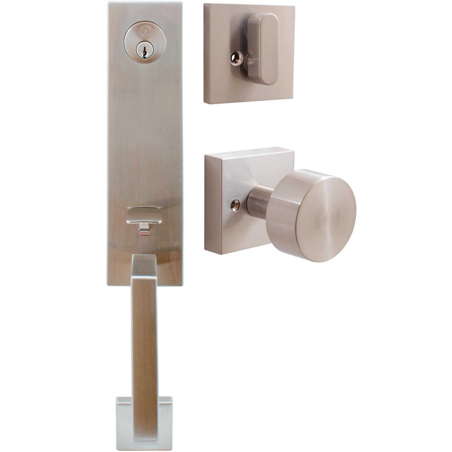Stone Harbor Hardware Munich Handleset, Bonn Interior Trim, Square Rose, KW Keyway, Satin Nickel